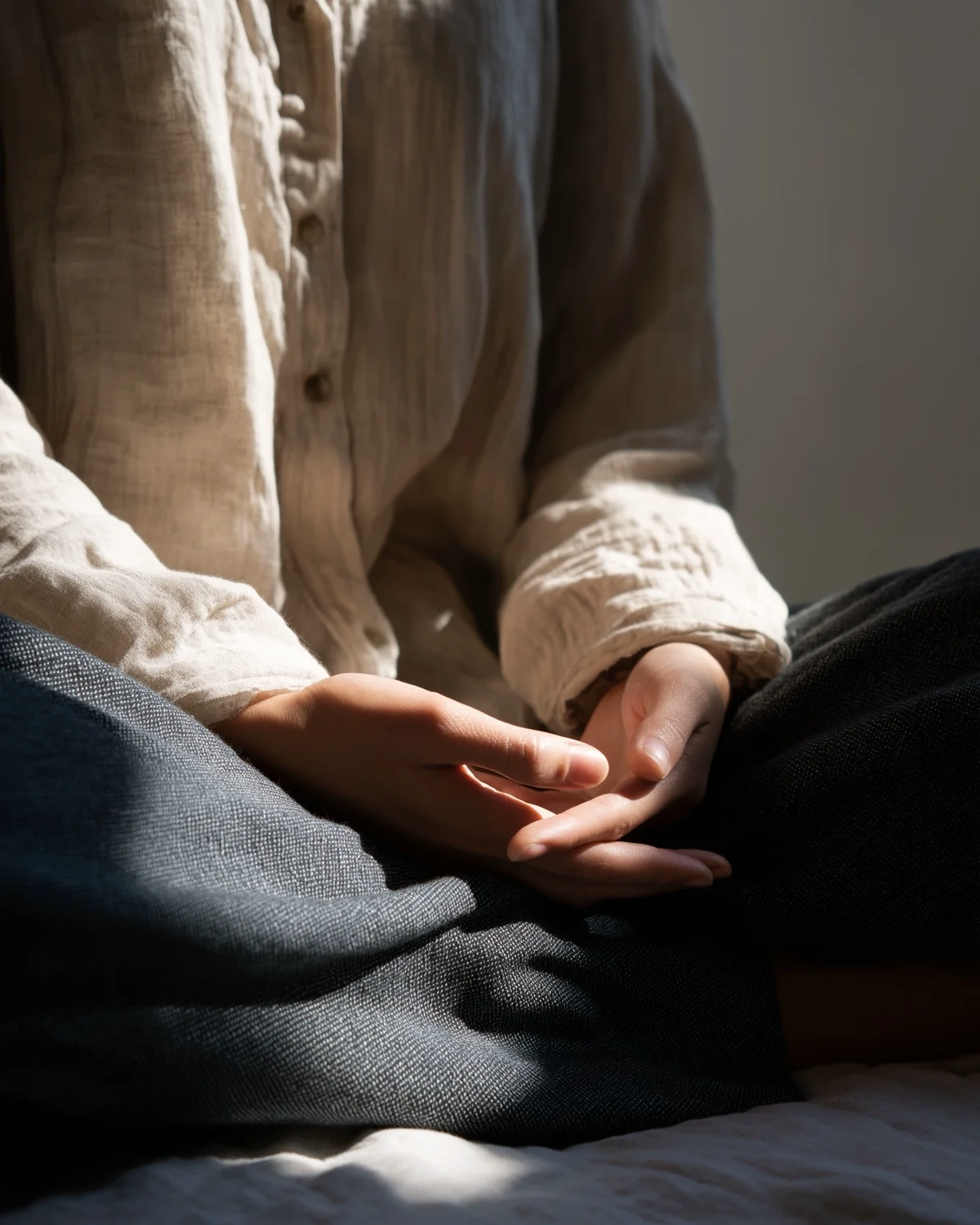 Hands resting in quiet reflection